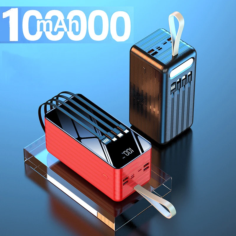 

Внешний аккумулятор со встроенным кабелем, 100000 мАч