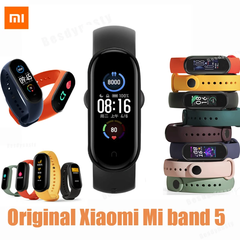 

Оригинальный Смарт-браслет Xiaomi Mi Band 5, цветной дисплей AMOLED 1,1 дюйма, пульсометр, фитнес-трекер, Bluetooth 5,0, водонепроницаемый Miband5
