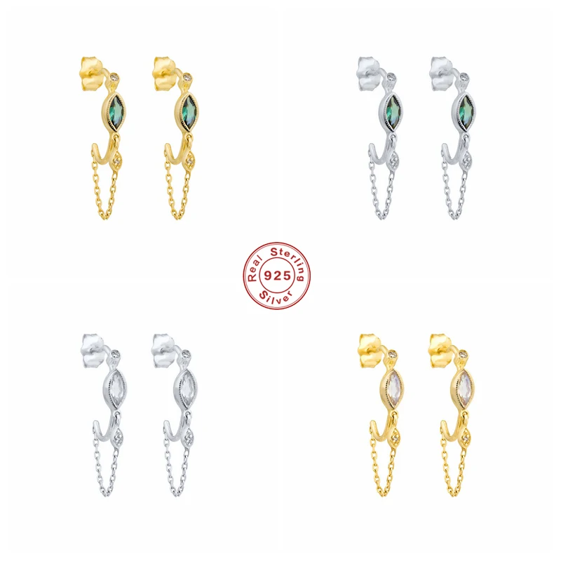 

Aide 925 Sterling Silver Oval Crystal Chain Tassel C Shape Stud Earrings For Women Zircon Half Circle Ear Stud Fine Party Jewel