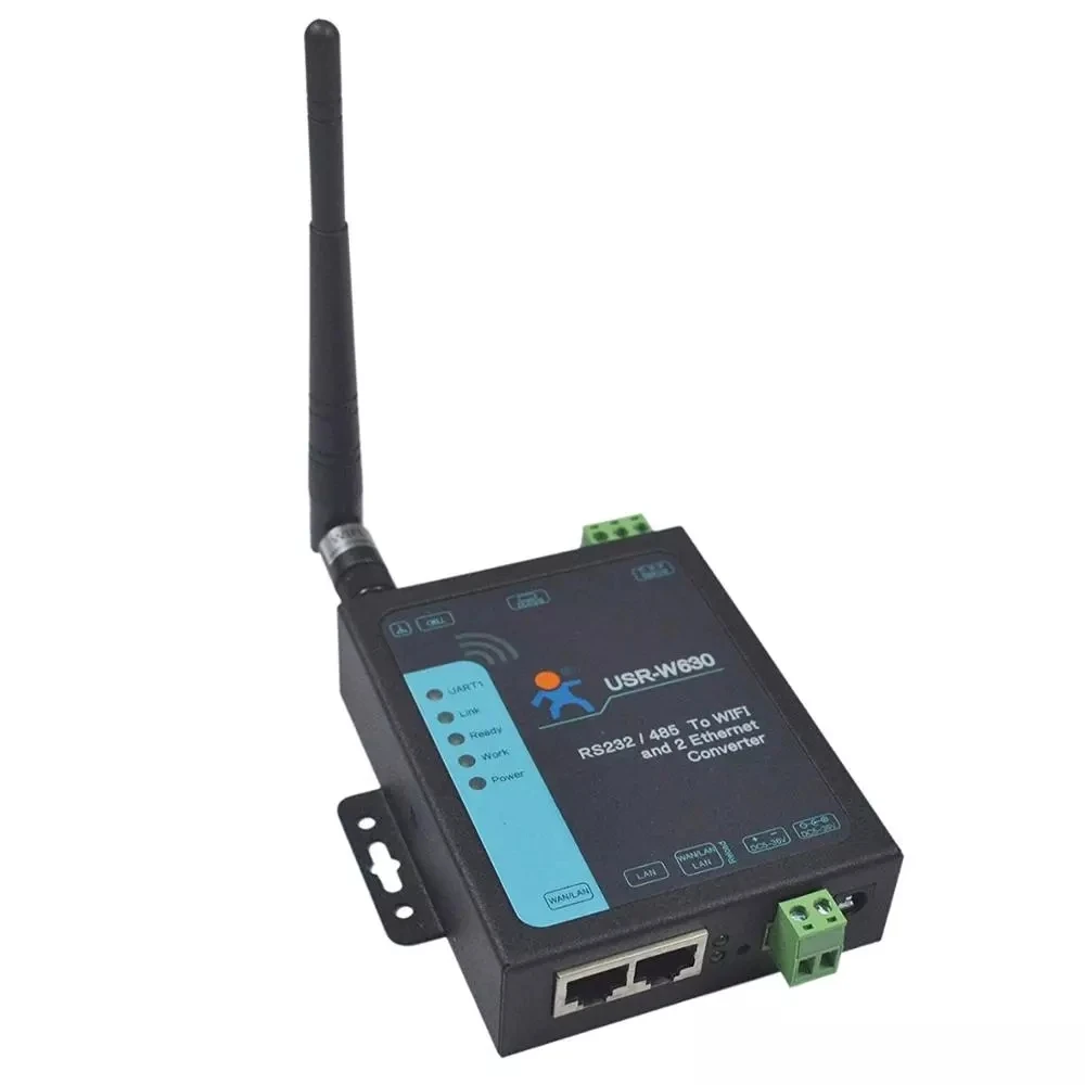 

Serial RS232 RS485 to WiFi Ethernet Converter Device Server Module Supports Modbus RTU to TCP with 2 RJ45 Ethernet Port USR-W630