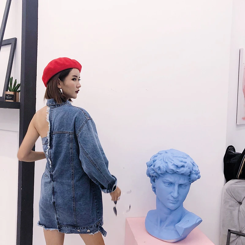 Джинсовая рубашка LANMREM с длинными рукавами имитацией двух бумажных разрезов