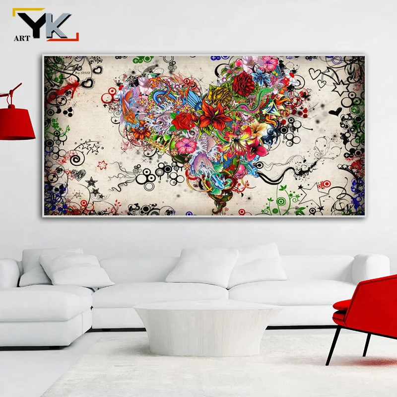 Красочные цветы сердца картина маслом на холсте абстрактные плакаты и принты
