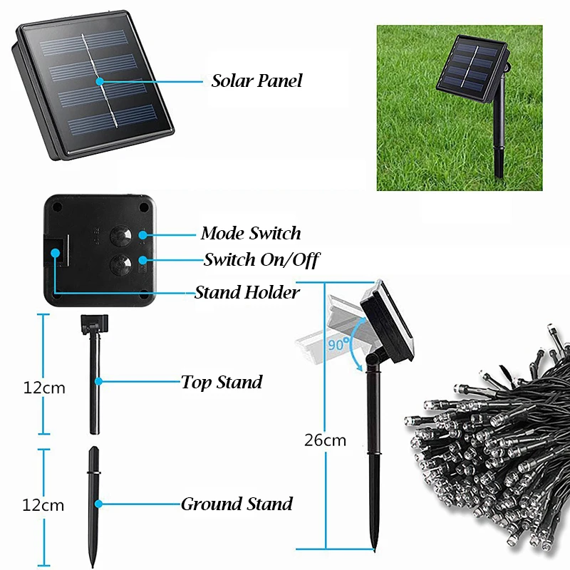 

Solar String Lights 20/30/50/100/200 Led Waterproof Solar Fairy Lights 2/8 Modes for Tree Garden Patio Fence Balcony Outdoor