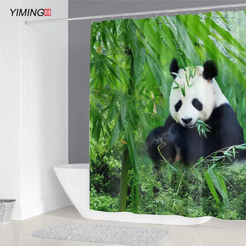 

3D Giant Panda Printed Shower Curtain Set Anti-slip Carpet Toilet Cover Mat Floor Mat Shower Curtain Set Bathroom Decoration Set