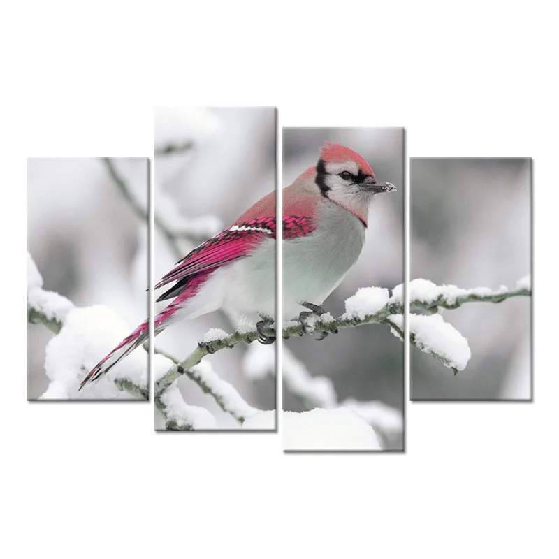 

4 Pieces Canvas Posters and Prints Bedroom Red Cardinal on Branch Home Decor Poster Wildlife Painting for Room Decoration
