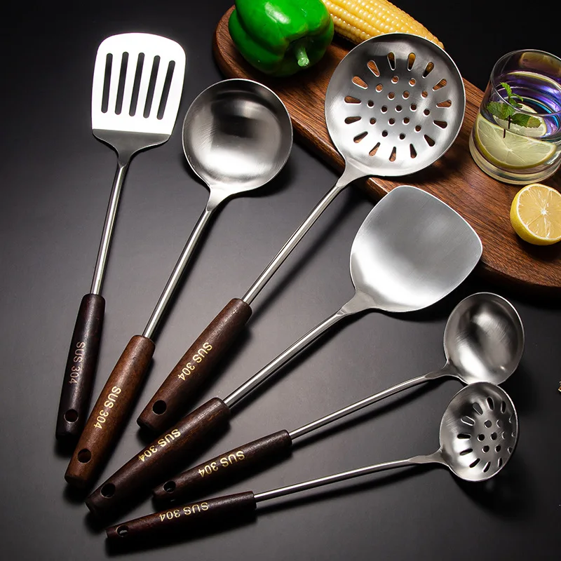 

Stainless Steel Spatula Kitchenware Set Wooden Handle Cooking Spatula Soup Spoon Leaky Spoon Cooking Spoon Kitchen Utensils