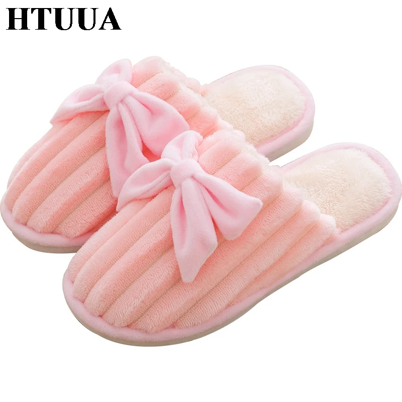HTUUA/Большие размеры 36 44 Домашние тапочки Удобный бант из флока Мягкая подошва