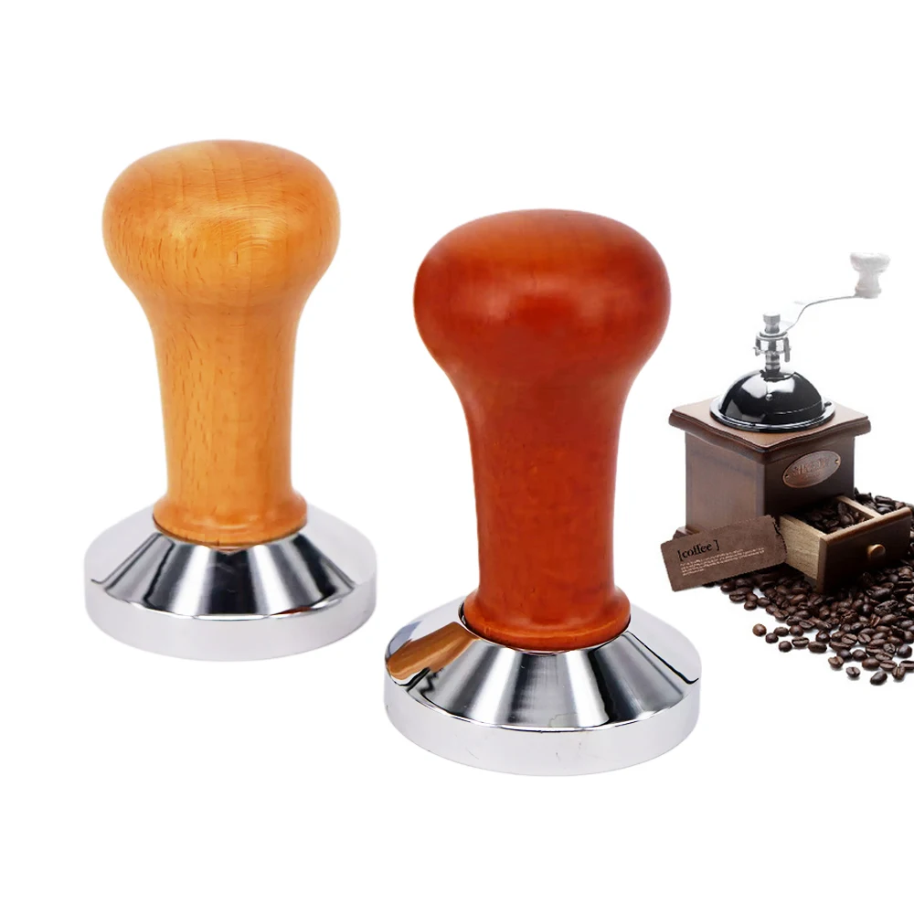 

51/54/ 58mm Coffee Tamper Wooden Handle Barista Espresso Maker Grinder Handmade Coffee Powder Hammer Calibrated Pressure Tamper