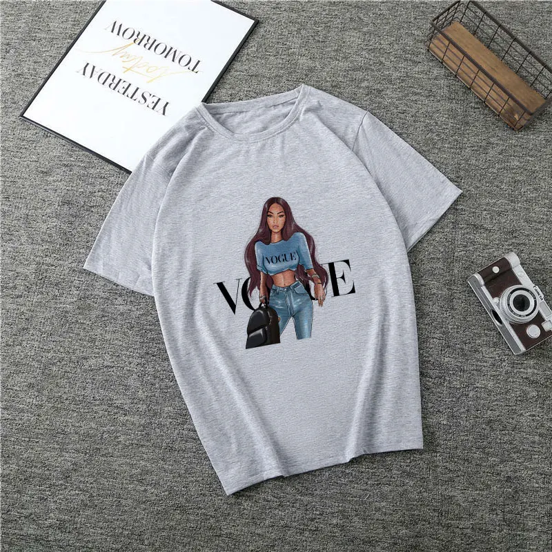 Poleras Mujer De Moda летняя футболка Женская Vogue с буквенным принтом Vogue Harajuku футболка плюс размер панк Футболка Camiseta Mujer - Цвет: 2075-Gray