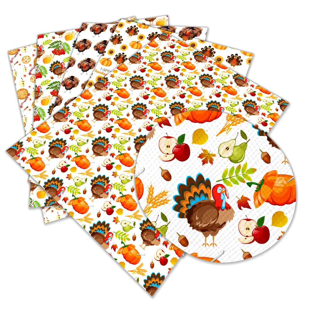 Hanksgive осенний Урожайный принт искусственная кожа с перекрестным узором листы из