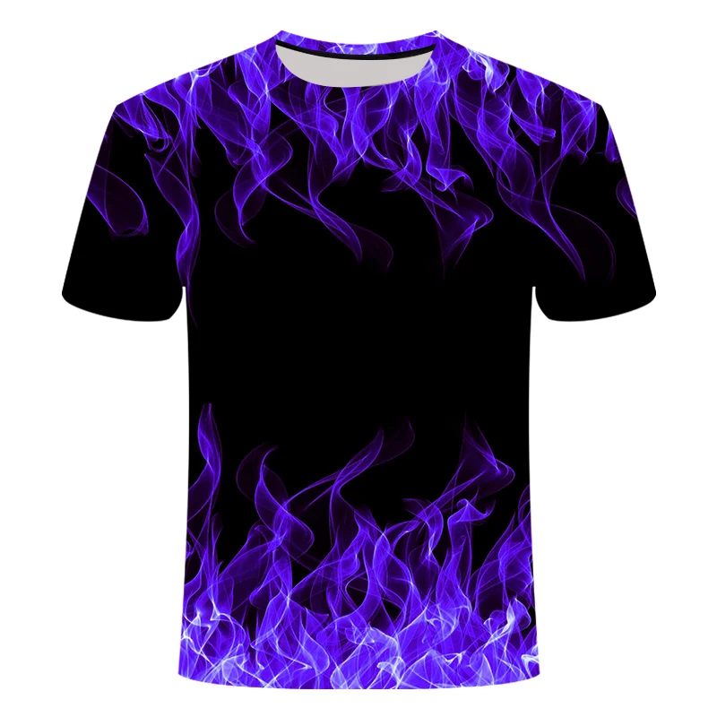 

Men's Short Sleeve T-shirt Round Neck Shirt Blue Green Red Purple Flame 3D