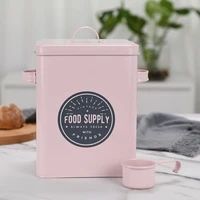 solid color retro anti insect airtight dry food dog iron can bucket cat pet food storage container with lid for household