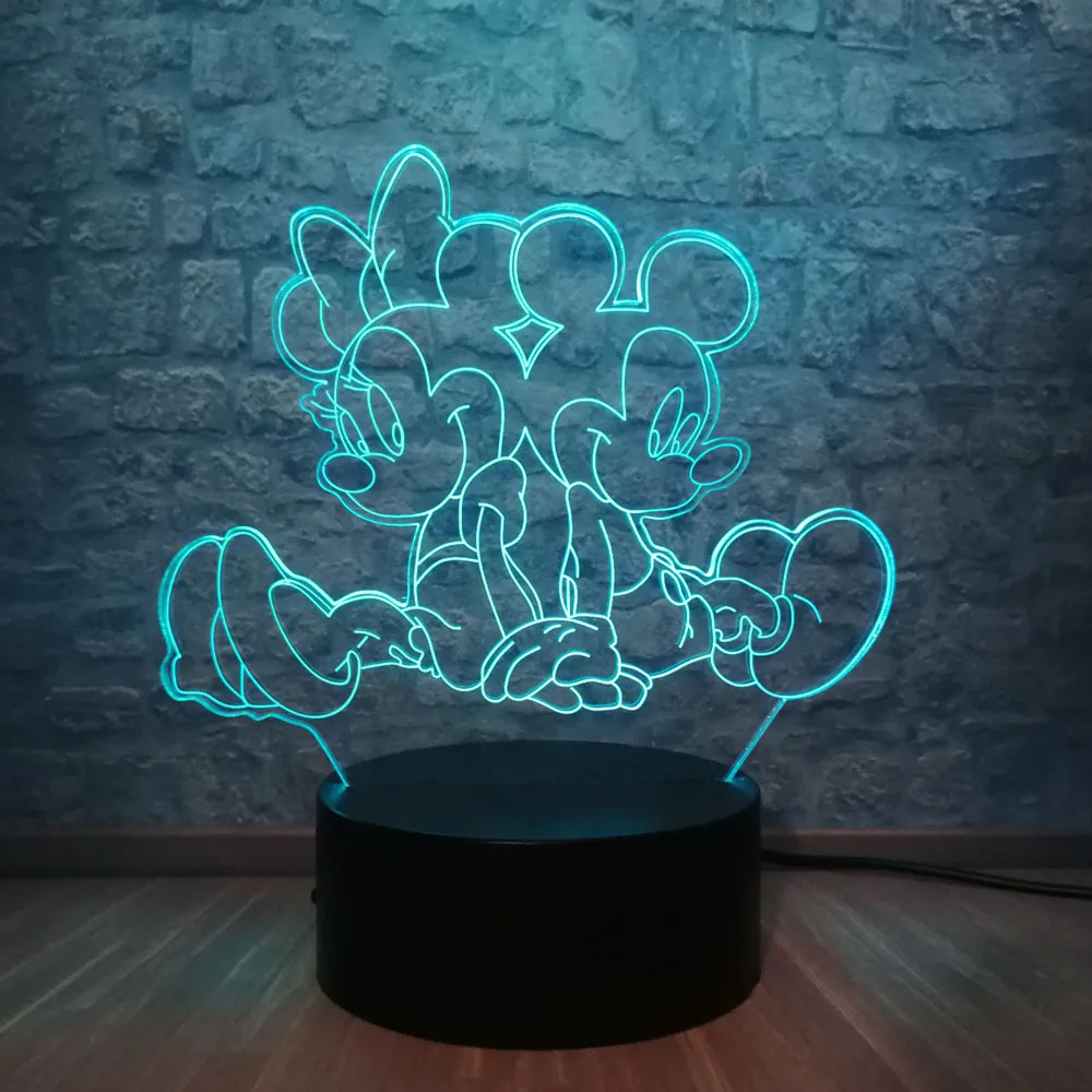 3D лампа Микки Маус Минни друзья светодиодный ночник 7 цветов Изменение USB База переключатель Рождественские декоративные детские игрушки подарок