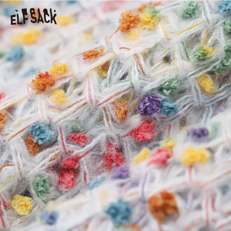 ELFSACK, разноцветный, в горошек, контрастный, кружевной пуловер, женский свитер, осень, цветные, в стиле пэчворк, с рукавами-воланами, женские топы