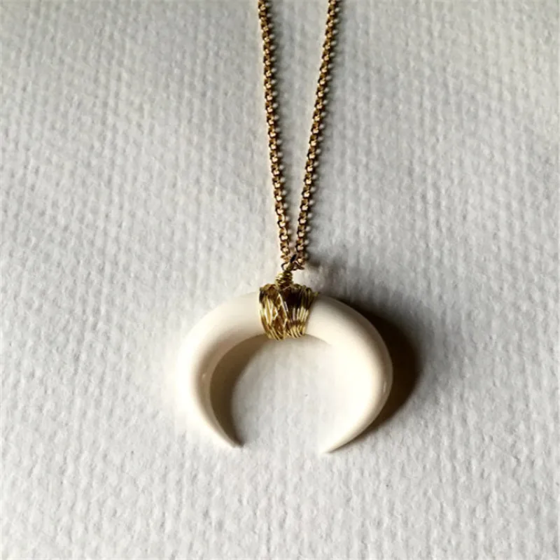 Простой дизайн белый слоновой кости костяной рог кулон ожерелье для женщин