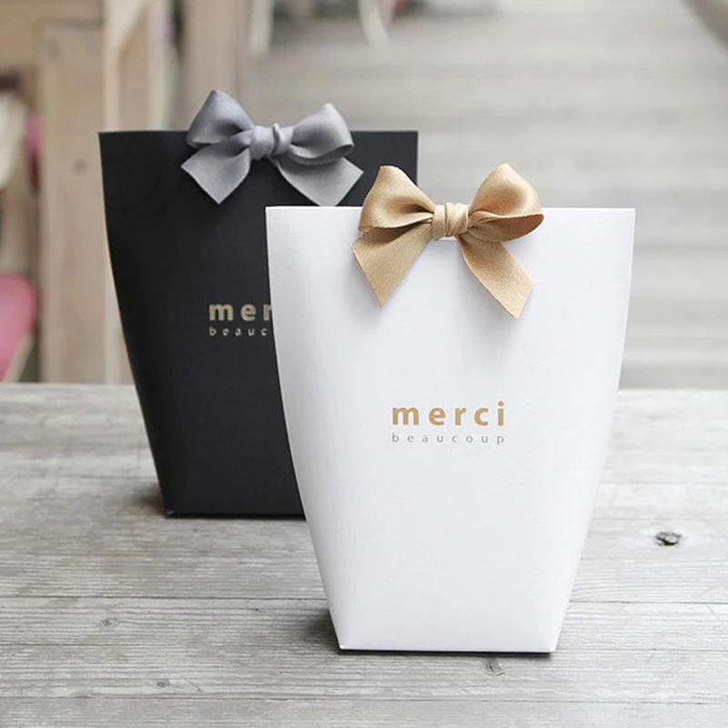 

5/20/50/100pcs Upscale Black White Bronzing "Merci" Candy Box French Thank You Birthday Party DIY Wedding Favor Gift Box Package