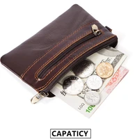 vintage small coin purse mini slim wallet men genuine leather pouch casual little bag zipper pocket key money card bags for men