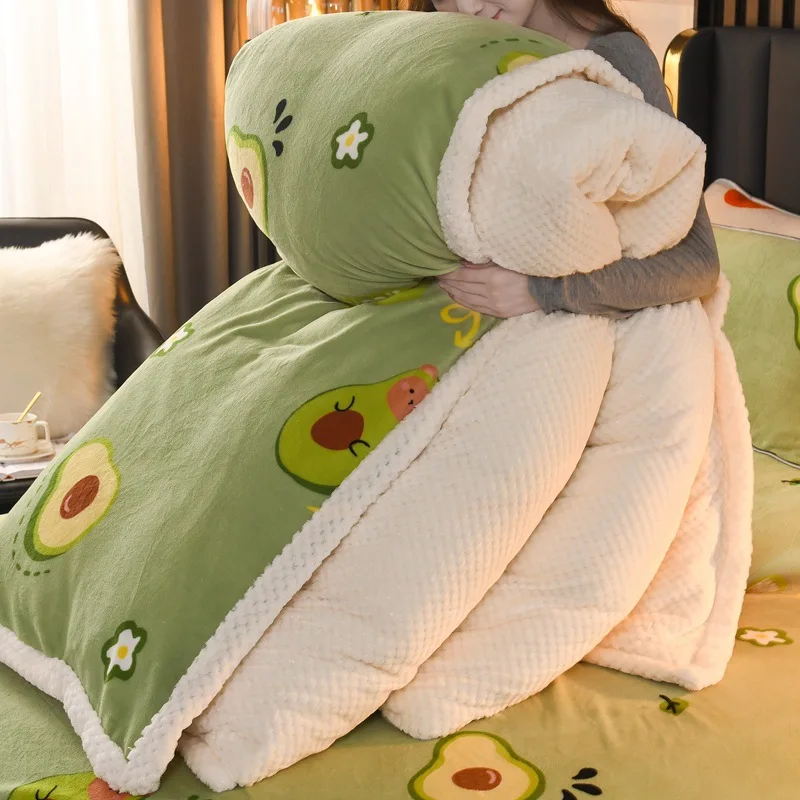 

Avocado Milk velvet winter thick warm warm quilt cover Beibei cashmere lamb gold mink Falai coral crystal velvet duvet cover