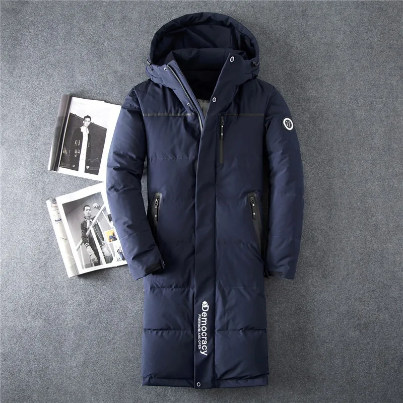 Dark blue Зимний пуховик для мужчин 90% белый пуховик для мужчин х-длинная секция Повседневная утепленная Молодежная мужская SA-8 с капюшоном - Цвет: Dark blue