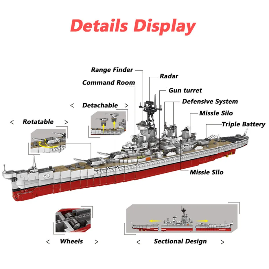 XINGBAO Новый военный корабль серии классический USS Миссури боевой ракет