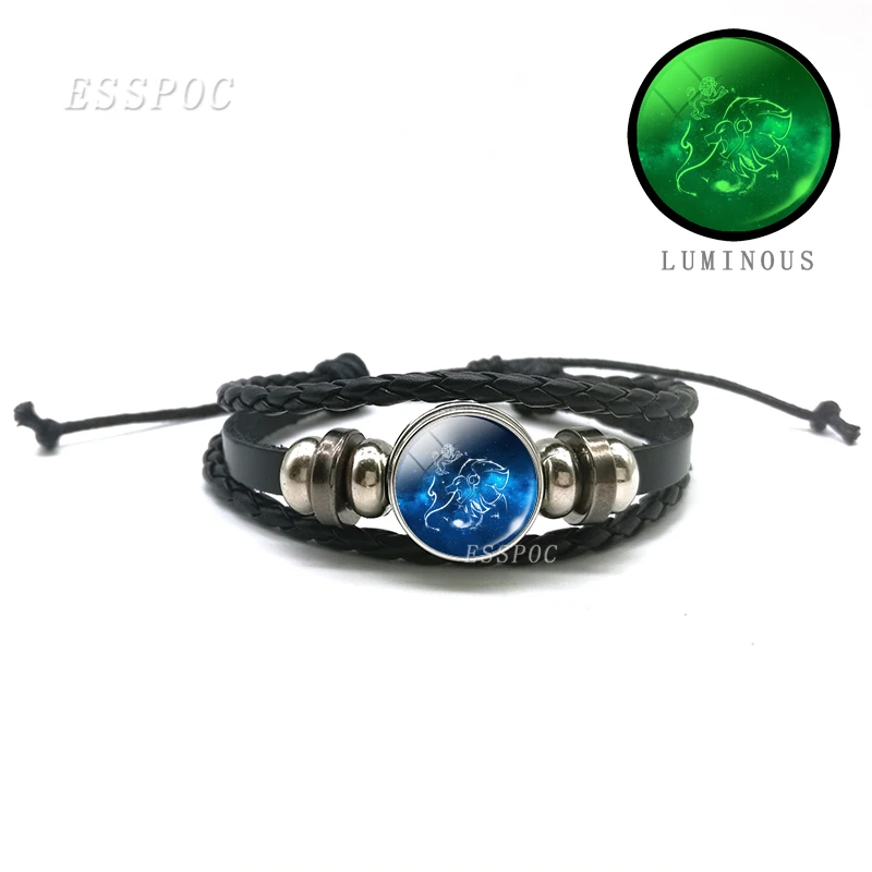 Светящийся браслет в стиле панк 12 гороскопов стеклянный купол Плетеный черный