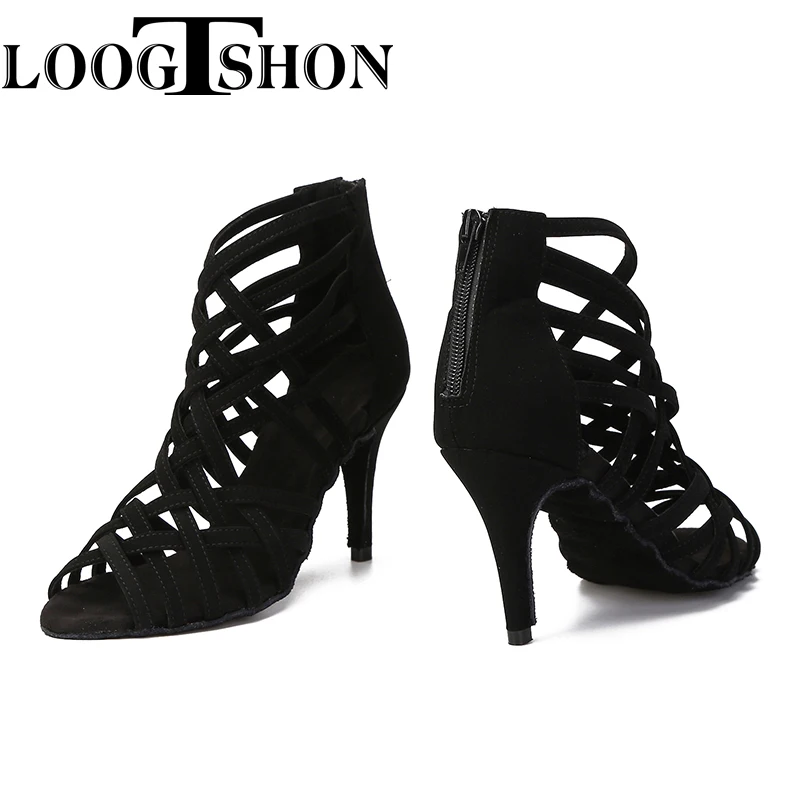 LoogtshonWoman High Top Latin Dance Shoes  Black Ballroom Dance Boots Women Salsa Tango Dancing Shoes Girls Soft Bottom Party Sa