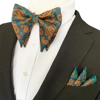 sitonjwly big bow tie set for mens suits paisley pocket square bowtie suit mens business wedding hankerchief ties custom logo