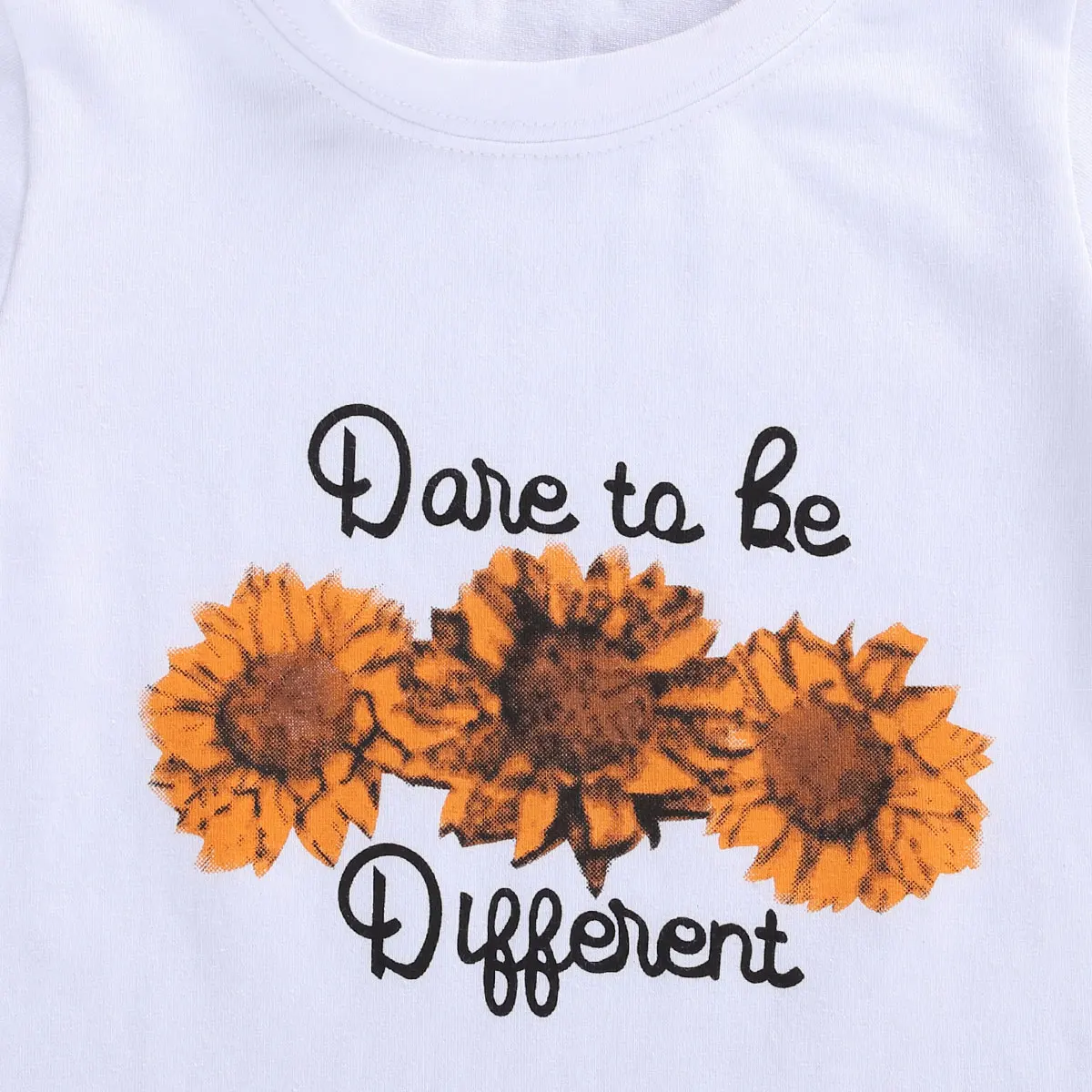 Kids Toddler Girls Clothes Set 2Pcs Sunflower Summer Short Sleeve T-shirts Patchwork Denim Flare Pants Suits Clothing Outfits | Детская