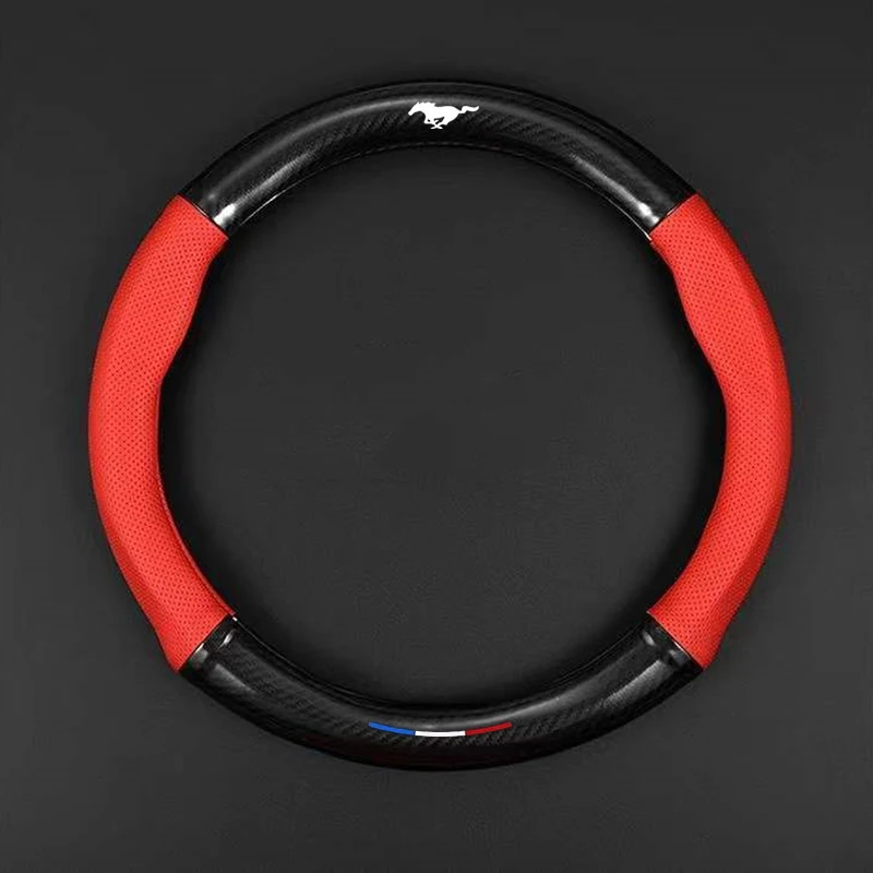 

For Ford Mustang GT SHELBY Car Steering Wheel Cover Skidproof Embossing Leather Car-styling Accessories