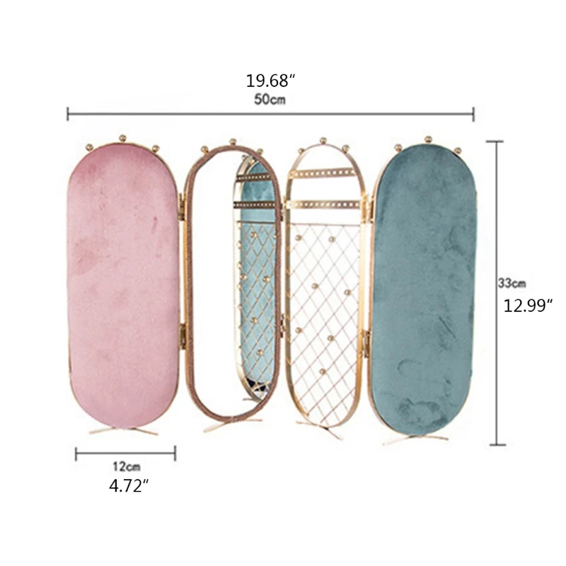 

Foldable Flannel Metal Jewelry Storage Box Earrings Display Stand Ring Holder Necklace Organizer