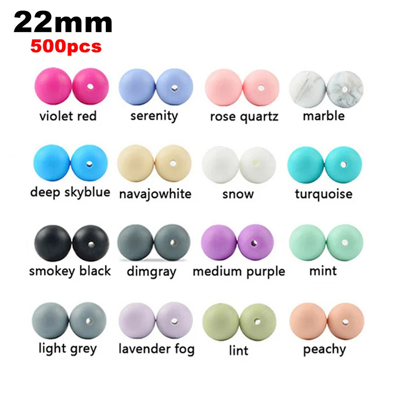 22mm-mix 500 шт, силиконовые бусины, пищевая круглая 9 мм, 12 мм, 15 мм, 19 мм, 22 мм, детские игрушки для прорезывания зубов, DIY Подвеска для детей, ожерелье, силиконовые зубы - Цвет: 22mm-mix