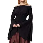 Женская однотонная блузка с рукавами-колоколами, оборками и открытыми плечами, Средневековый Ренессанс, облегающая Осенняя рубашка