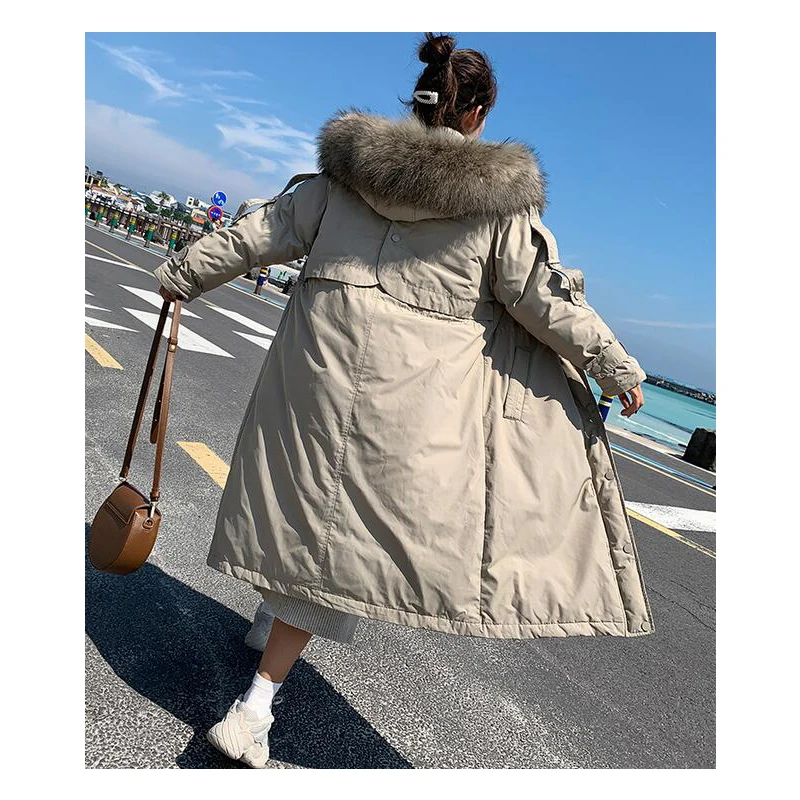 

2019 Winter Women's Down Parkas Winter Jacket Big Fur Thick Slim Long Coat Fashion Zipper Hooded Female Long Outerwear AA-591