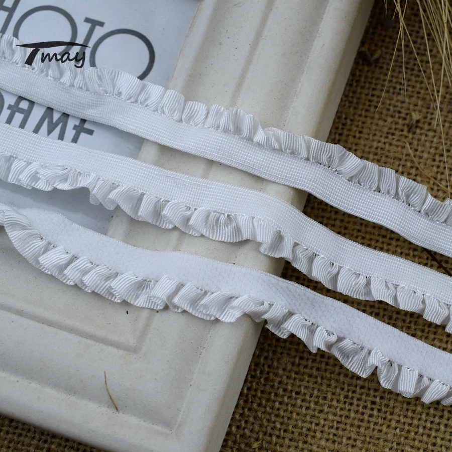 Белые кружева с оборками #1606 эластичные ленты кружевная лента 4 ярдов/партия 14 мм
