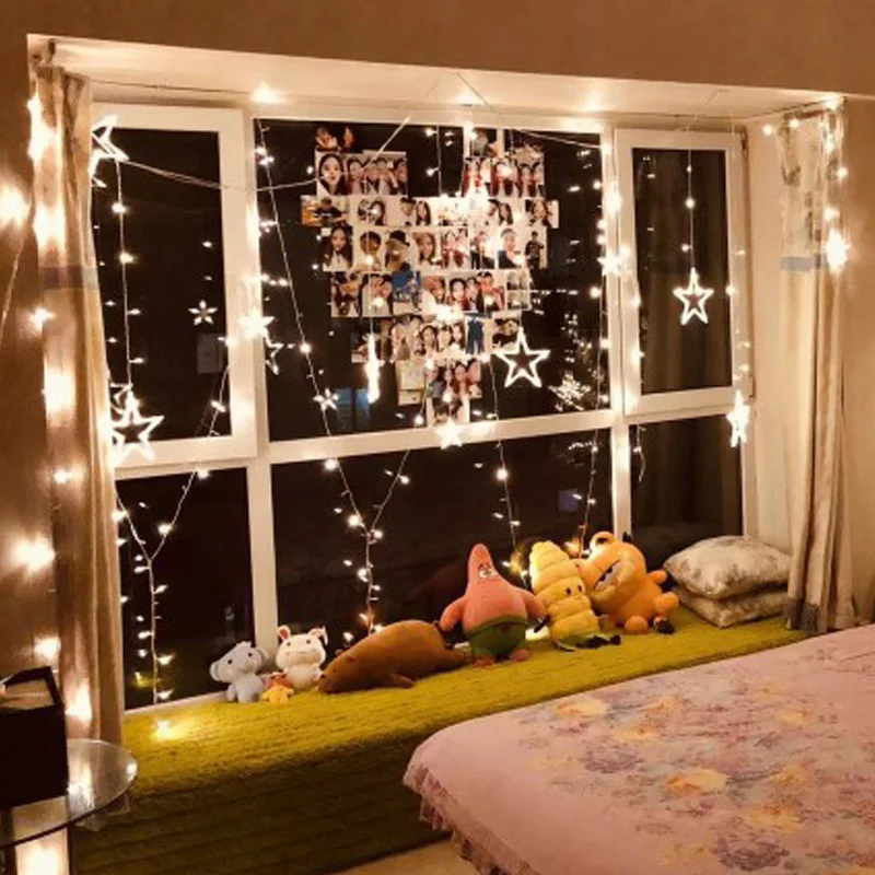 YINUO LIGHT 12PCS Stars Garland Led String Light Fairy Lights Curtain Waterproof 8 Modes Holiday Christmas Decoration | Лампы и