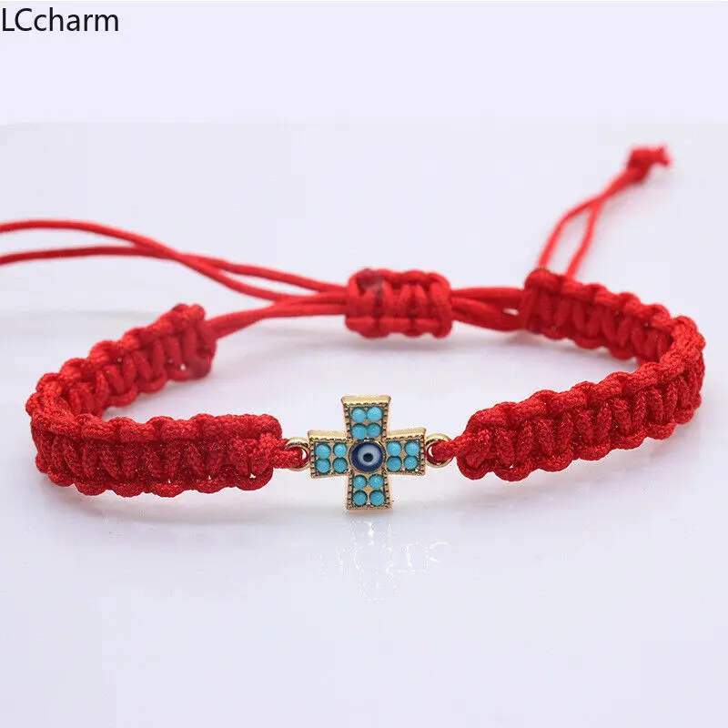 

Korean Fashion Cross Charm Bracelet Women Men Red Cord Lucky String Adjustable Woven Bracelets Bangle Jewelry