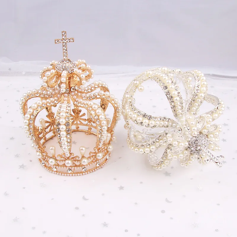 

Cross Crown baroque Bridal Wedding crown Royal Queen King Tiara birthday party performance Head accessories Diadem jewelry