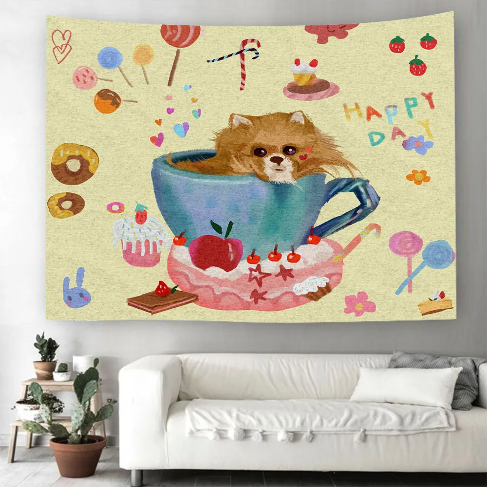 Собаки рисунок питомца гобелен с героями мультфильмов Декор стены ткань тонкое