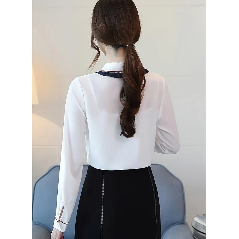 Womens Shirt Long Sleeve Top Female White Chiffon Blouse Blusas Womens Tops and Blouses
