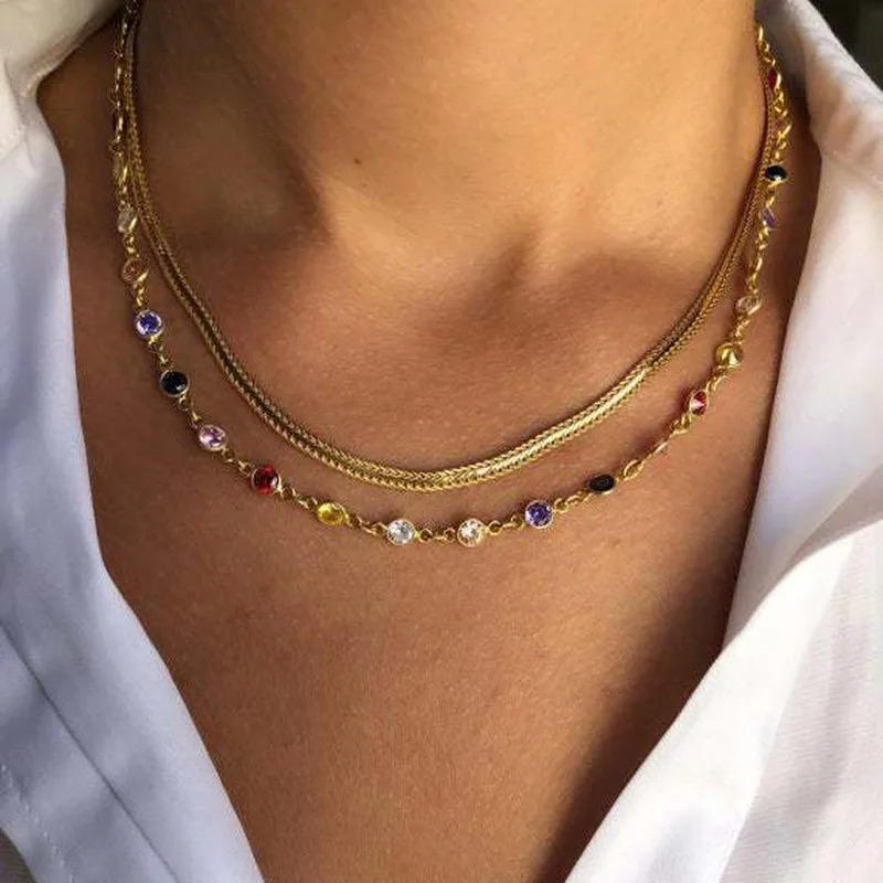

Choker Necklaces Jewelry Lovers Crystal Aesthetic Girl Silver Color Bohemia Necklace Multilayer Chain Women Collares
