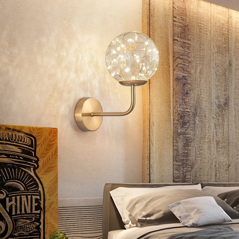 

Nordic Indoor LED Wall Lamp Living Room Bedroom Bedside Gypsophila Glass Lampshade Wall Light Study Corridor Aisle Home Fixture