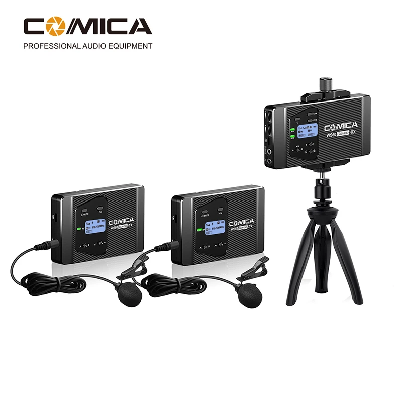 Comica Cvm-Ws60 Mini Wireless Microphone System Two Transmitters One Receiver for Smartphones and Cameras Uhf 12 Channels 60M |