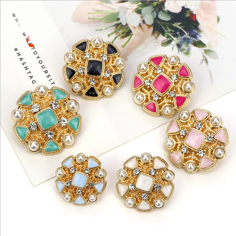 

50 pieces 18-25mm fashion diamond-studded oil metal buttons trench coat woolen coat high-footed hand-sewn decorative buttons