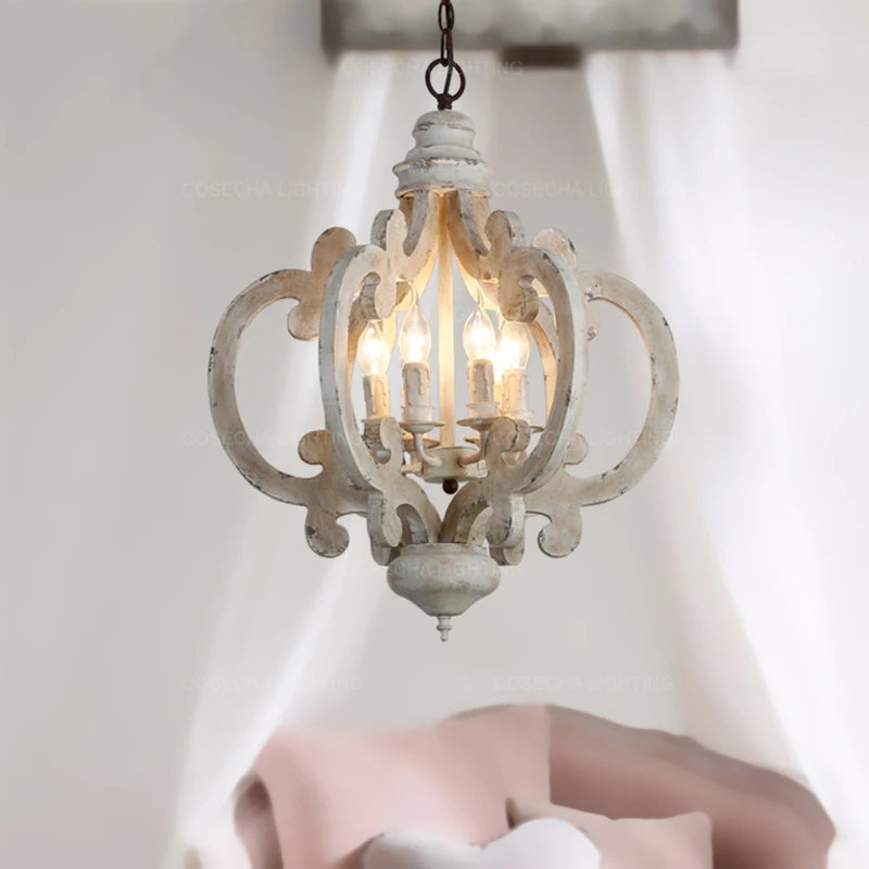 Винтажный подвесной светильник из белого дерева ретро античный для французской