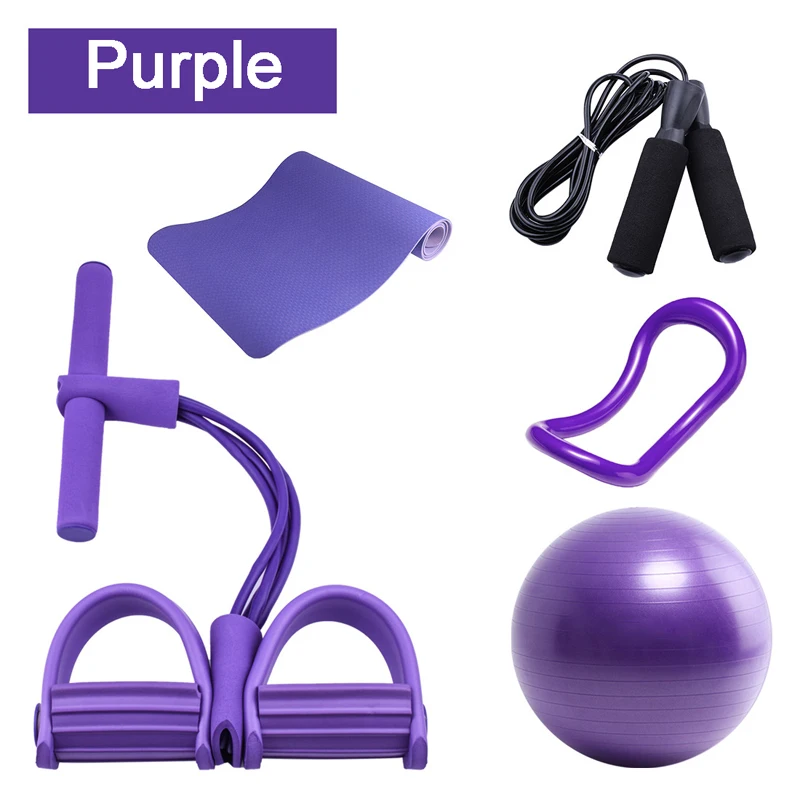 Yoga Mat&4-Strand Pedal Puller&Yoga Ring&Pilates Ball&Jump Rope 5 Pieces Kit For Fitness Exercise At Home/Gym Sport Carpet