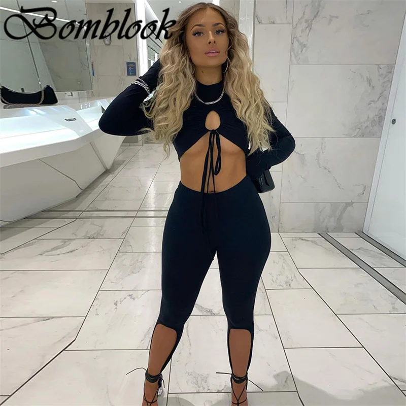 

Bomblook Sexy Party Club Women's Suit Summer 2021 Solid Long Sleeve Crop Top Irregularity Shorts Set Vetement Femme Outfits