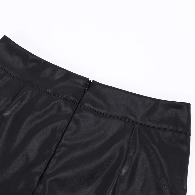 

Women's Short Skirt PU Leather High Waist Commuter Ol Ruffle Skirt