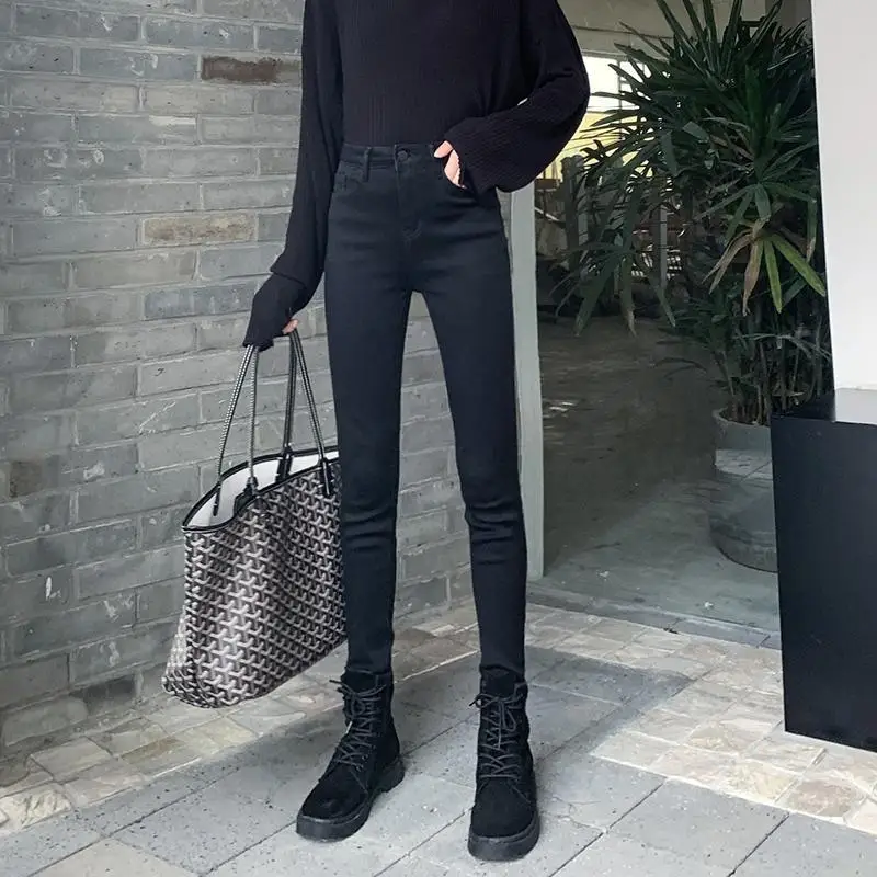 

Add velvet padded jeans women tight autumn and winter new slim warm high waist feet pants long pants