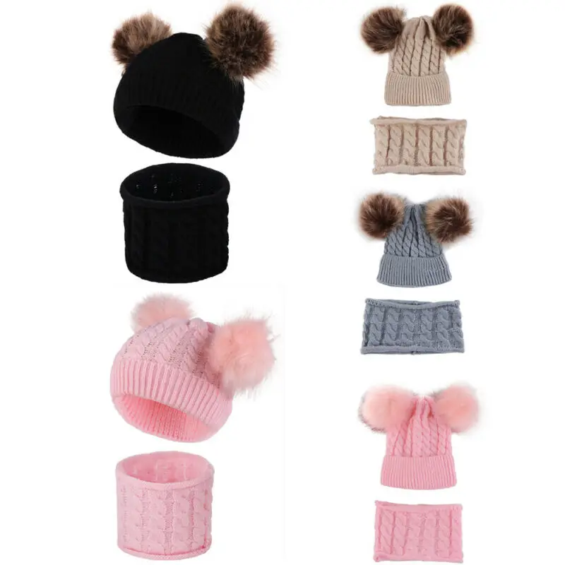 2 предмета вязаная зимняя шапка для маленьких мальчиков и девочек теплая шапочка
