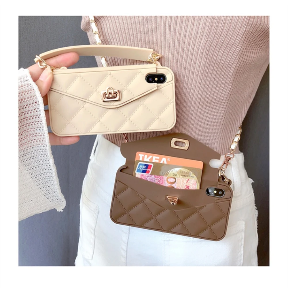 Crossbody Wallet Handbag phone case For iPhone 13 12 11 Pro max Xs MAX XR 8 7 6 Plus Card Slot Purse cover with Long strap Chain